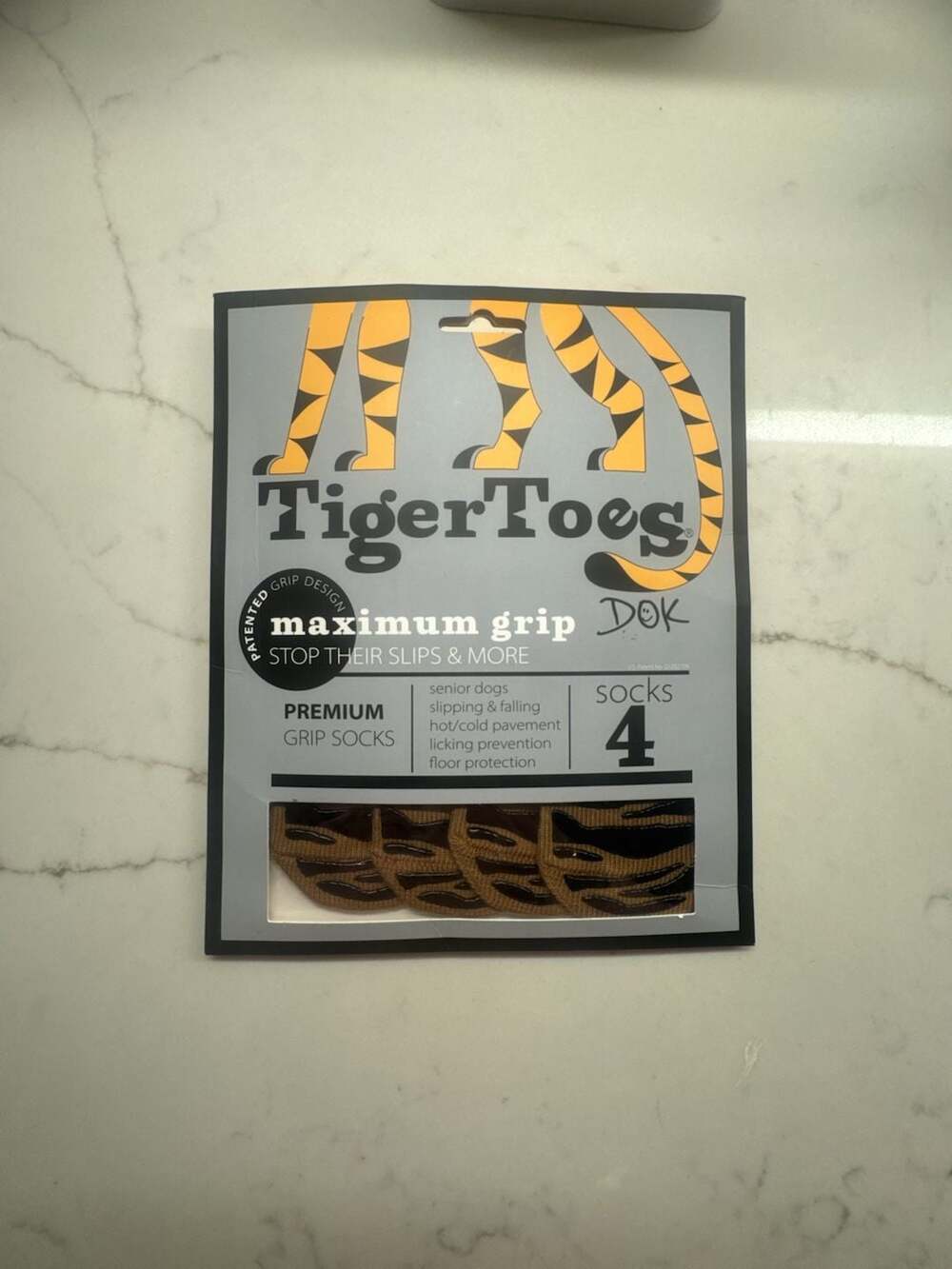 DOK TigerToes Premium Grip Socks Size Medium for Dogs 4 Pack
